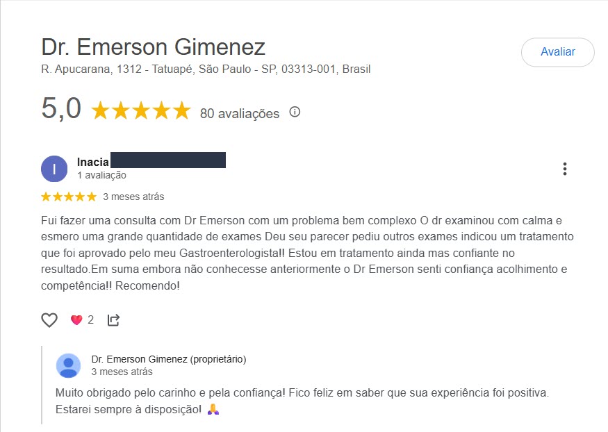 Depoimento de um paciente atendido pelo Dr. Emerson Gimenez